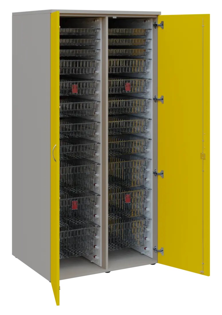 EUROMEDICA D - 90 TRANSPARENT skříň léková boxová, 2-dveřová, 1950x900x735, korpus šedý, dvířka žlut